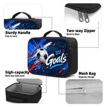 Multiple Football Theme 2D Printed Insulated Lunch Bag, Handheld Portable Lunch Storage Bag, Large Capacity Inner Lining Cold & Heat Insulation, Sports Fan Style Commute Picnic Outdoor Food Storage Bag, Multiple Colors Available - Handbag - View 3
