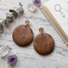 NeeFu WoFu 1pair Vintage Wooden Circular Earrings, Coffee Brown Fashion Lightweight Geometric Drop Jewelry, Natural Minimalist Design For Everyday & Holiday Wear - Round Wood - View 8