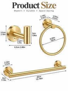 Estantería de almacenamiento de baño montada en la pared de oro moderno, juego de toalleros de acero inoxidable, estantería de almacenamiento de baño de lujo montada en la pared con toallero y ganchos - Dorado - Ver 4