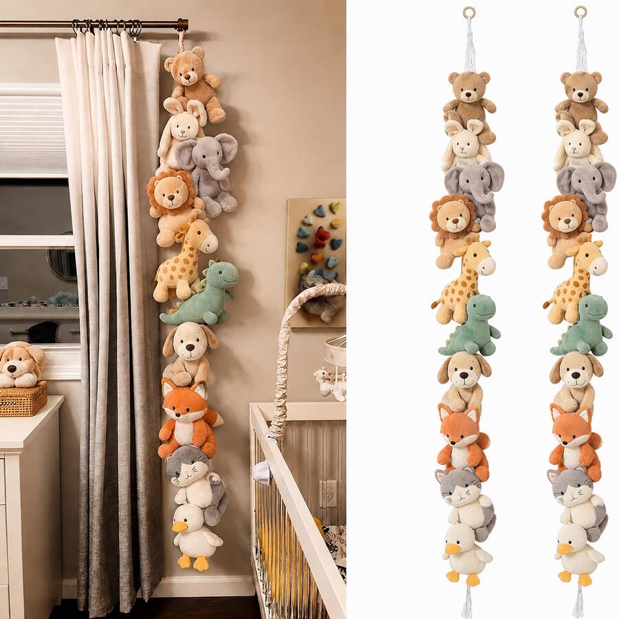 1pc Handmade Knitted Plush Doll Storage Rope, Children's Room Wall Hanging Doll Organizer Storage Decoration, Space-Saving Doll Display Rack - Multicolor - View 1