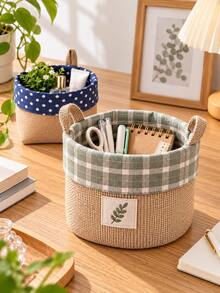 2pcs Multi-Functional Jute Mini Storage Baskets, Foldable With Handle Desktop Organizer, Suitable For Stationery, Cosmetics, Snacks, Toys And Flower Pots, Home Office Bedroom Bathroom Use, Holiday Gift - Multicolor - View 11