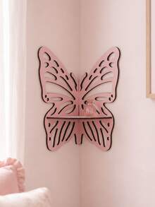 1pc Pink Butterfly Pattern Fresh Hollow Wall Shelf, Assembly Required, Spring Garden Pastoral Home Style, Symmetrical Butterfly Wing Outline, Multi-Layer Hollow Texture Detail, Semi-Circle Single-Layer Display Tray 3D Hanging Design, Suitable For Aromatherapy Small Decor, Mini Flower Pots, Collectibles, Photos, Jewelry And Holiday Decorations, Utilizing Vertical Wall Space For Decoration, Display And Storage, Suitable For Living Room, Bedroom, Entryway, Vanity - Pink B - View 4