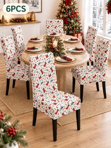 1/6pcs Christmas Chair Covers, Multicolor Assorted Christmas Socks, Reindeer, Snowman And Bell Prints, Suitable For Dining Room, Kitchen And Holiday Party Decoration - D - View 16