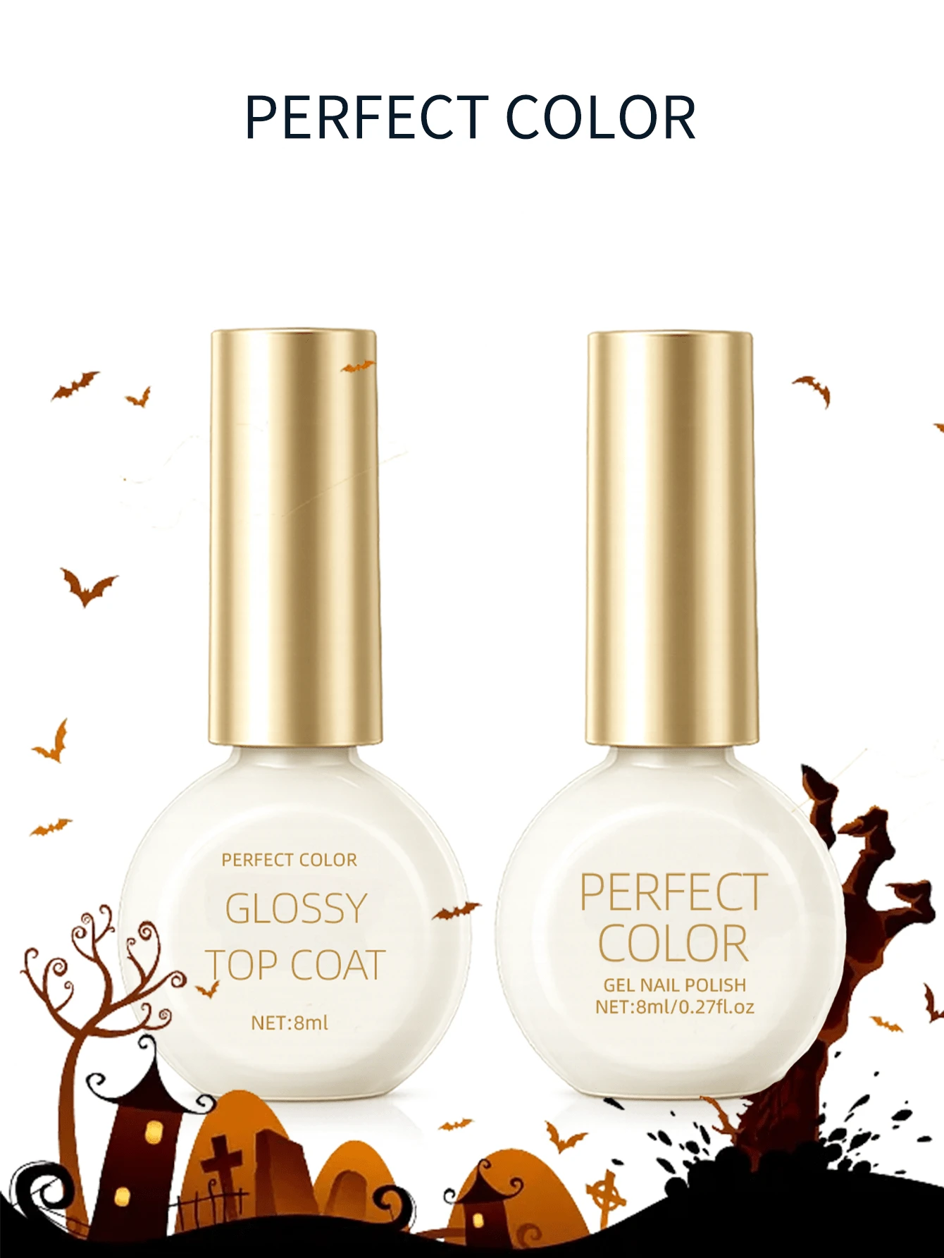 PERFECT COLOR 2pcs Weekend DIY Nail Kit, Peel Off Base Coat And Glossy Top Coat For Easy Home Manicure For Women, UV/LED Lamp Required Suitable For Autumn And Halloween 8ml - Weekend DIY Kit - View 1