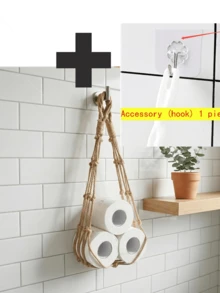 2Pcs/Set Wall Mounted Toilet Paper Storage Rack Hanging Mesh Bag Organizer Bohemian Style Handmade Cotton Rope Net Bag Paper Roll Holder Suitable For Home Bedroom Bathroom Living Room - Multicolor - View 12