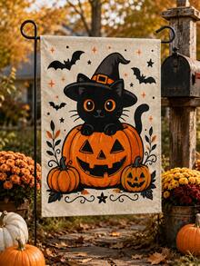 1pc 12*18 Inch Garden Flag, Halloween Cute Ghost & Pumpkin Pattern, Double-Sided Print, Spooky Season Yard Patio Autumn Decor - A - View 11