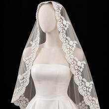 1pc Elegant Vintage Lace Bridal Veil With Metal Comb, Perfect For Vienna Cathedral & Church Weddings - Multicolor - - View 11