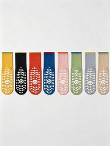 1/4/6/8 Pairs Women's Soft Cute Contrast Color SMILES Smiling Face Non-Slip Mid-Calf Socks, Multi-Color Anti-Slip Grip Socks, Suitable For Pilates, Yoga, Fitness, Sports, Ballet - Multicolor - View 22