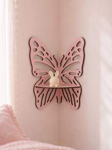 1pc Pink Butterfly Pattern Fresh Hollow Wall Shelf, Assembly Required, Spring Garden Pastoral Home Style, Symmetrical Butterfly Wing Outline, Multi-Layer Hollow Texture Detail, Semi-Circle Single-Layer Display Tray 3D Hanging Design, Suitable For Aromatherapy Small Decor, Mini Flower Pots, Collectibles, Photos, Jewelry And Holiday Decorations, Utilizing Vertical Wall Space For Decoration, Display And Storage, Suitable For Living Room, Bedroom, Entryway, Vanity - Pink B - View 12