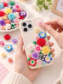 50pcs Random Style 3D Soft Clay Flower Dome Pieces - Vibrant Polymer Clay Rose, Lily Pendants With Crystal Decor, Suitable For DIY Hair Clip Making, Phone Case Decoration, 3D Nail Art Design, Shoe Decoration And Handmade Crafts - Multicolor - View 2