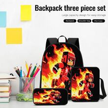 Pixel Art Flame Warrior 2D Print 3 Pieces Backpack Set, Large Capacity Backpack With Crossbody Bag And Pencil Case, Side Elastic Mesh Pocket For Water Bottle, Wide Breathable Adjustable Shoulder Straps, Gaming Pixel Style For Daily Commute, Travel And Casual Storage - Printed Bag - View 5