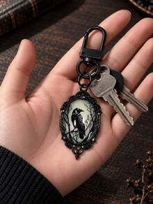 Halloween Gothic Glow-In-The-Dark Bat Keychain - Vintage Black Frame Oval Convex Design, Dark Aesthetic Glow-In-The-Dark Backpack Charm, Mysterious Atmosphere Party Accessory, Suitable For Gothic, Witchcraft And "Dark Academia" Party Looks - Multicolor - View 8