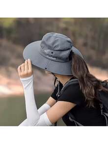 Women's Embroidered Ponytail Distressed Sun Protection Bucket Hat, Outdoor Fishing Hiking Climbing Sunshade Hat, Fashionable Summer Outdoor Sun Protection Bucket Hat - Multicolor - View 2