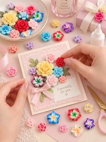 50pcs Random Style 3D Soft Clay Flower Dome Pieces - Vibrant Polymer Clay Rose, Lily Pendants With Crystal Decor, Suitable For DIY Hair Clip Making, Phone Case Decoration, 3D Nail Art Design, Shoe Decoration And Handmade Crafts - Multicolor - View 3
