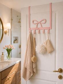 1pc Cute Pink Bow Door Hook, Elegant Bow Towel Hook, Heavy Duty Towel Rack, Cute Room Decor, 5 Hooks, Suitable For Bedroom, Bathroom, Kitchen - Multicolor - View 9