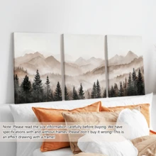 3 pcs/Set Poster Seni Dinding Modern, Cetakan Kanvas, Seni Triptych Pegunungan Hutan Abstrak, Cetakan Pemandangan Berkabut Minimalis, Alam Netral, Karya Seni Skandinavia, Berbingkai atau Tanpa Bingkai, Dekorasi Rumah, Dekorasi Ruangan, - A - View 10