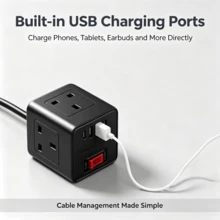 UK Plug Multi-Outlet Power Strip With USB-A/USB-C Ports, 2m Extension Cord, Overload Protection Switch, Compact Power Cube For Home/Office/Bedroom - UK Plug(220-240V) - View 7
