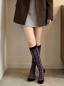1/3 Pairs Maillard Japanese Retro Colorful Plaid Versatile Comfortable Preppy Style Calf Socks - Multicolor - View 7