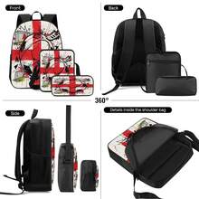 Graffiti Style Football 2D Print 3 Pieces Backpack Set Large Capacity Backpack With Crossbody Bag & Pencil Case Combination Side Elastic Mesh Pocket Water Bottle Holder Wide Breathable Adjustable Shoulder Strap Sports Fan Daily Commute Travel Leisure Storage Bag - Printed Bag - View 9
