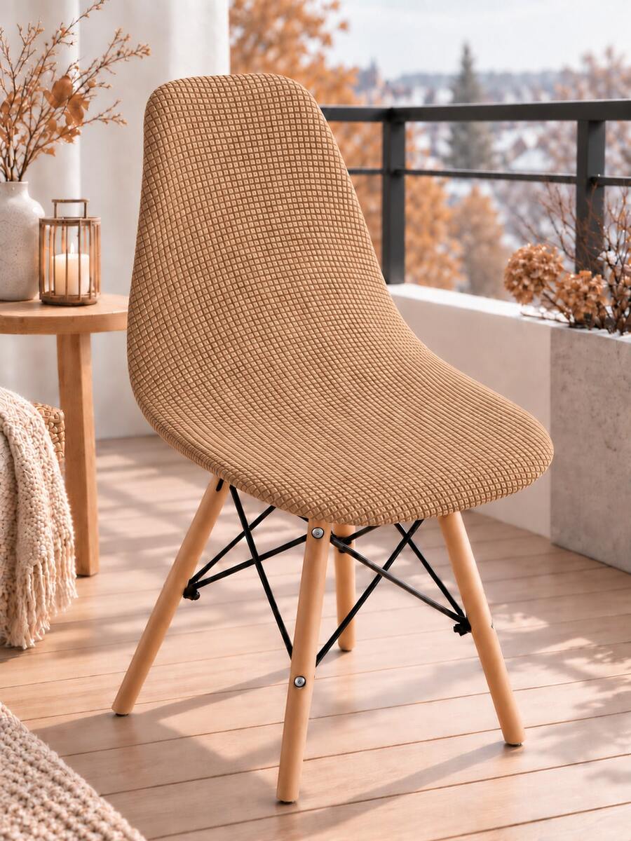 1/4/6pcs Solid Color Chair Covers, Modern Minimalist Corn Velvet Elastic Shell Curved Chair Covers, Suitable For Living Room, Bedroom, Dining Room, Study And Other Occasions, Removable And Washable, All Season - Khaki - View 1