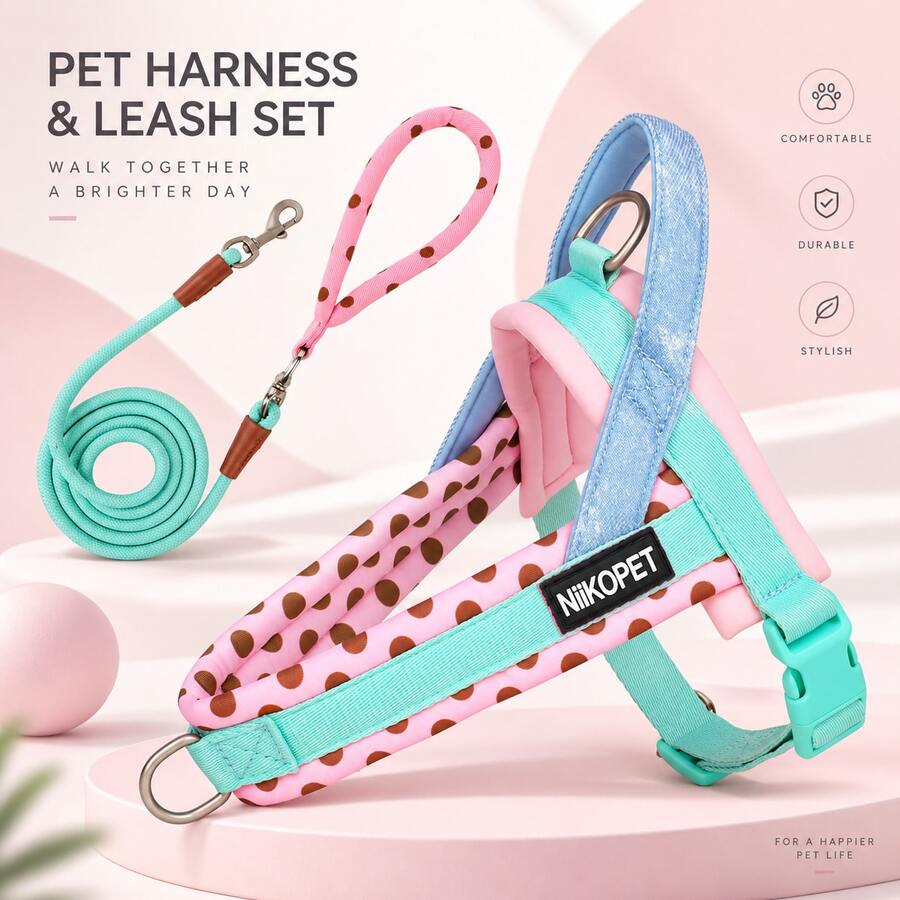 Wide Neoprene Soft Pet Harness, Anti-Escape Anti-Breakout Dog Harness, Slip-On Design Easy To Put On And Take Off, Suitable For Small And Medium Dogs For Home/Outdoor/Hiking - Mint Green - View 1