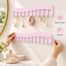 1/2pcs Pink Metal Wall-Mounted Hook Rack, 11 Hooks Entryway Storage Organizer, Space-Saving Key Holder For Bags Hats Towels, Coat Hooks For Hallway Bedroom Bathroom Closet, Minimalist Modern Farmhouse Home Decor, Holiday Housewarming Gift - Multicolor - View 6