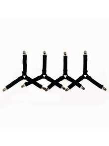 4pcs Adjustable Bed Sheet Fastener Set - Triangular Elastic Band With Clips, Suitable For Mattress/Sofa Covers | Heavy Duty Metal Clips Securely Fix Bedding (Non-Slip And Reusable) - Black - View 12