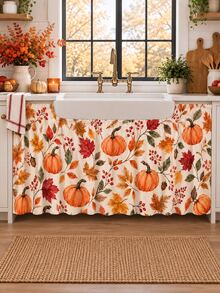 1 buah Tirai Wastafel Dapur Poliester Motif Daun Maple Musim Gugur, Tirai Kabinet Bawah Wastafel dengan Kantong Batang Motif Buah Ek dan Beri, Dekorasi Rumah Pertanian Pedesaan untuk Dapur Panen Thanksgiving - D - View 6