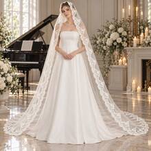 1pc Elegant Vintage Lace Bridal Veil With Metal Comb, Perfect For Vienna Cathedral & Church Weddings - Multicolor - - View 16
