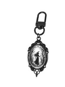 Halloween Gothic Glow-In-The-Dark Bat Keychain - Vintage Black Frame Oval Convex Design, Dark Aesthetic Glow-In-The-Dark Backpack Charm, Mysterious Atmosphere Party Accessory, Suitable For Gothic, Witchcraft And "Dark Academia" Party Looks - Multicolor - View 13