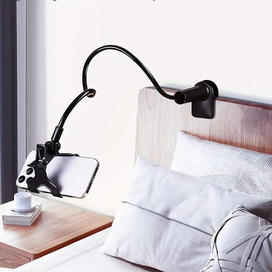 1pc Multi-Function Phone Holder, Gooseneck Clip Adjustable Phone Stand - Universal 360° Flexible Installation Holder, Suitable For Bed Headboard Slouchy Long Arm Clip Holder - Black - View 1