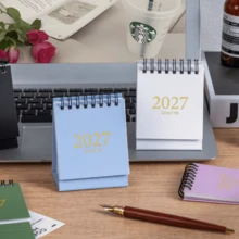 2027 Mini Desktop Calendar, Ins Minimalist Macaron Color Spiral Flip Calendar, Student Desk Office Desktop Decor Ornament, Portable Memo Planner, Highly Attractive Creative Stationery Gift, Christmas New Year Essential - 2027 - View 4