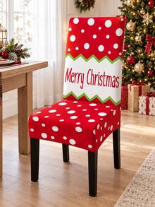 2/4/6件組聖誕椅套，紅白波點搭配Merry Christmas字母印花，綠色鋸齒邊飾設計，適用於餐廳、廚房及節日派對裝飾 - D - 查看 5
