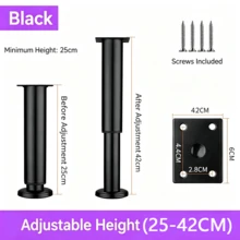 Adjustable Height Furniture Support Legs For Bed Frame, Metal Adjustable Furniture Legs Sofa Furniture Cabinet Risers, DIY Furniture Replacement Legs, TV Stand Feet - Black - View 9