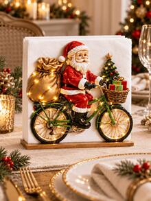 2D Flat Santa Claus Riding Bicycle Napkin Holder, Christmas Table Napkin Box, Christmas Gift Holiday Supplies, Christmas Party Table Decoration, Holiday Napkin Storage Rack, 2D Flat Design - Multicolor - View 4