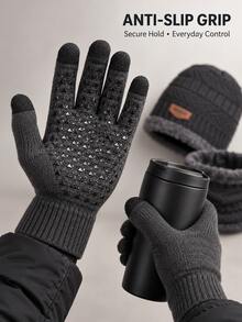 3pcs Unisex Thick Warm Fleece Cable Knit Hat, Scarf And Touchscreen Anti-Slip Gloves Set, Suitable For Daily Commute, Skiing, Cycling And Outdoor Activities - Multicolor - View 5