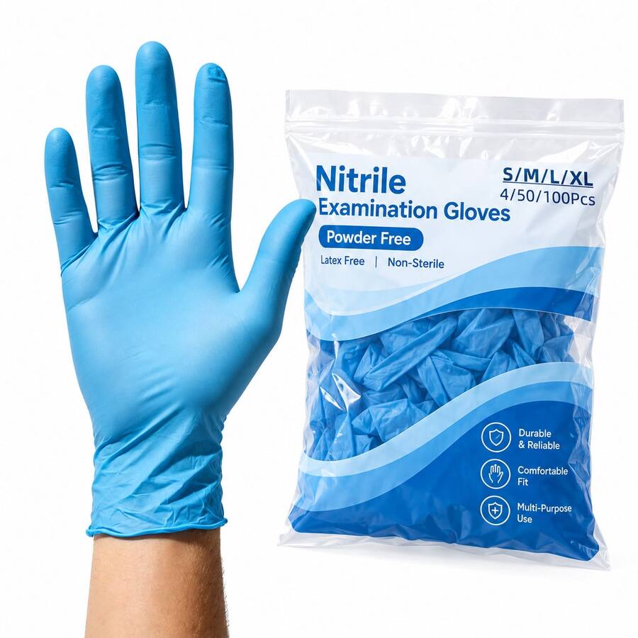 4/50/100pcs/Bag, Blue Disposable Gloves, Powder-Free Latex Touchscreen Disposable Non-Sterile Nitrile Examination Gloves Kitchen Cleaning Disposable Gloves - Blue - View 1