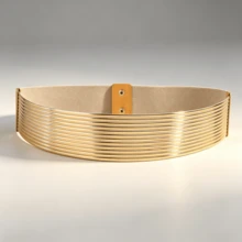 1pc Gold PVC Elastic Women's Wide Waist Belt, Adjustable, 87cm Length, Suitable For Evening Dress - Gold - View 7