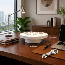 25cm (9.8in) Electric Rotating Display Stand (USB Cable Required), Adjustable Direction, Rotating Base For Product Display, Photography, Live Streaming, Jewelry, Figurines, Crystal Jewelry, Art Gifts | Matte Surface | USB Powered - White - View 6
