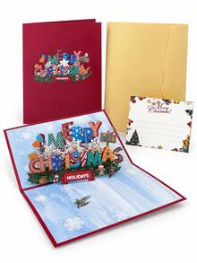 1pc Christmas Pop Up Invitation Card, 3D Festive Holiday Greeting Invite For Family Gatherings, Office Parties, Dinner Celebrations And Gift Giving - Christmas Style - View 3
