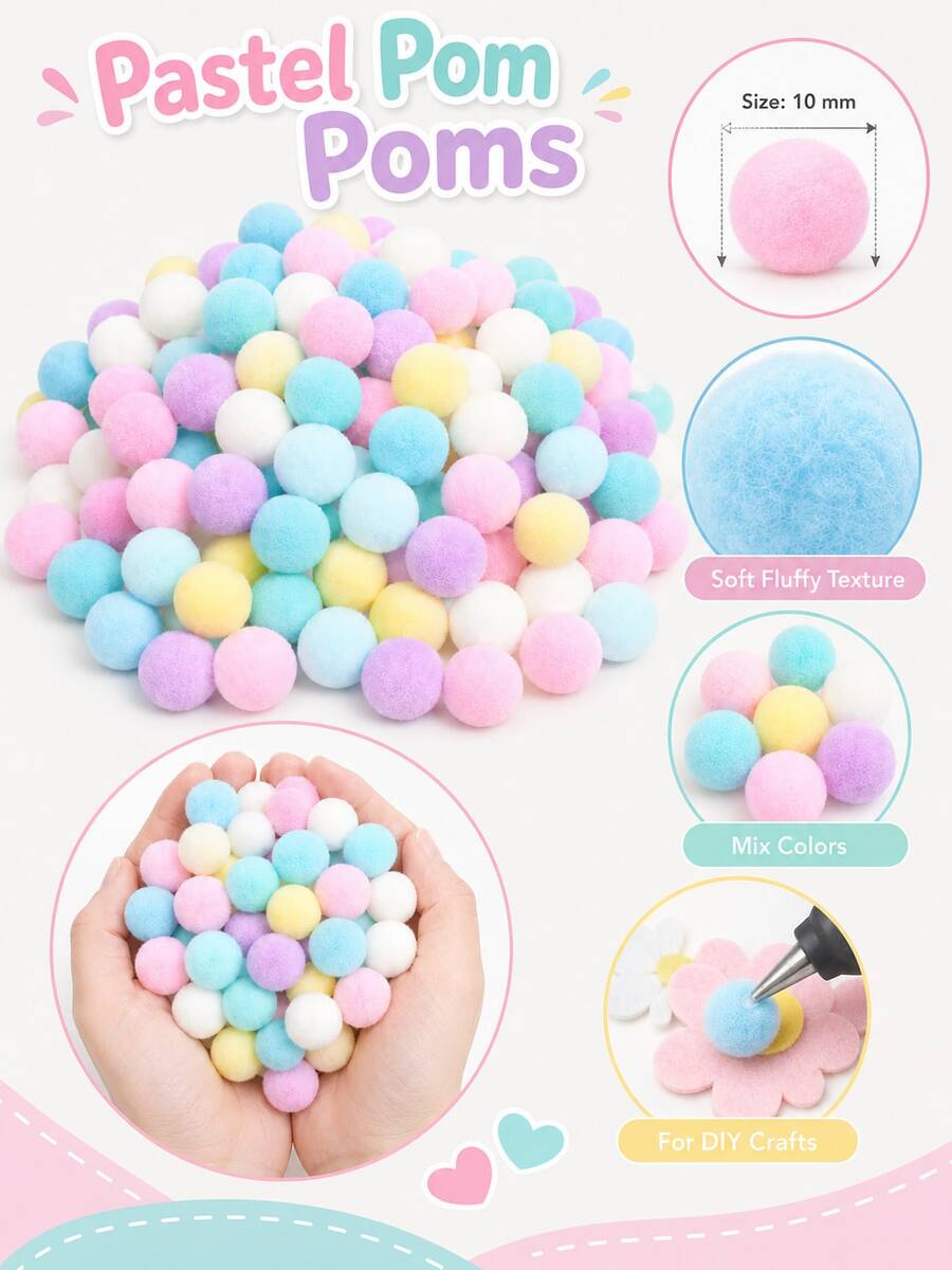 600pcs/100pcs - Macaron Color Palette Mixed Pastel Mini Pom Poms, Soft Fluffy Handmade Balls, Suitable For DIY Projects, Handmade Card Making, Photo Frame Decoration, Party Decoration, Gift Wrapping, Wreath Making, Scrapbooking, Home Decor And Creative Art Supplies - Multicolor - View 1