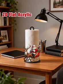 Acrylic Tabletop Vertical Paper Towel Holder With Reindeer Sleigh And Santa Claus Pattern (2D Flat), 2D Printed Design, Kitchen Paper Towel Rack, Home Party Decoration And Storage, Lightweight And Affordable, Paper Towels Not Included, Suitable For Kitchen, Bathroom, Toilet, Dining Room, Living Room, Bedroom, Christmas Holiday Kitchen Desktop Paper Towel Storage Holder, Creative Holiday Home Decor - Multicolor - View 3