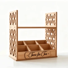 Vintage Carved Tea Bag Display Rack, Multi-Compartment Tea Bag Storage Box For Home Desktop, Tea Station Cup Holder, Furniture Storage, Perfect Gift - Khaki - View 6