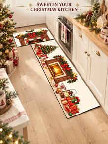 1/2pcs Christmas Floor Mat, Vintage Diatomaceous Earth Mat, Christmas Gift Pattern, Super Absorbent, Non-Slip, Perfect For Bathroom, Kitchen And Dining Room, Quick Dry, Ideal Home Decor And Bathroom Mat Gift - Multicolor - View 3