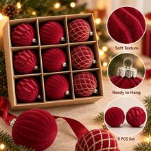 Christmas Hanging Ball Set 9PCS, Red Holiday Tree Decorations For Home Display, A 6cm B 8cm - Red Set - View 5