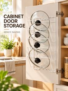 1pc Large Size 5-Tier Wall-Mounted Pot Lid Storage Rack, Multi-Layer Pot Lid Organizer For Kitchen Cabinet Door, Vertical Iron Pot Lid Organizer, Large Capacity Space-Saving Kitchen Storage Organizer - Multicolor - View 4