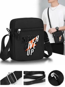 1pc/2pcs Inspirational Slogans Pattern Print Unisex Street Fashion Outdoor Sports Knit Beanie And Crossbody Bag, Gift For Yourself Or Friends - Multicolor - View 4