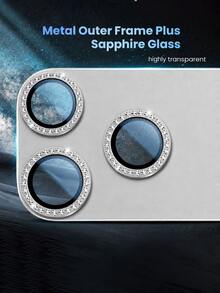 CASECOPS 2pcs Rhinestone Metal Armor Camera Lens Protector, Ultra HD Image Quality, Anti-Fall Anti-Scratch, Anti-Fingerprint, Compatible With IPhone 18 Pro Max/18 Pro/17 Pro Max/17 Pro, 9D Hardness Tempered Glass Film, Quick Installation, Dust-Proof Design, Suitable For Phone Cases And Accessories - Silver - Silver - View 8