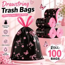 50pcs/Roll Fragrant Drawstring Storage Bags, Reinforced And Thickened Anti-Tear, Pink Bow Pattern, High-Density Polyethylene Drawstring Storage Bags, Multi-Functional Disposable Storage Bags, Suitable For Kitchen, Bathroom, Living Room, RV, Bedroom, Office, And Halloween And Christmas Gifts - Multi-color - View 1