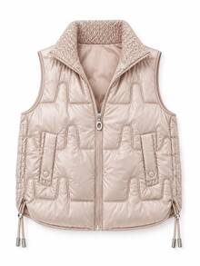 Women's Stand Collar Lightweight Padded Vest, Geometric Quilted Zip-Up Sleeveless Jacket With Pockets And Drawstring Hem - Gold - View 7